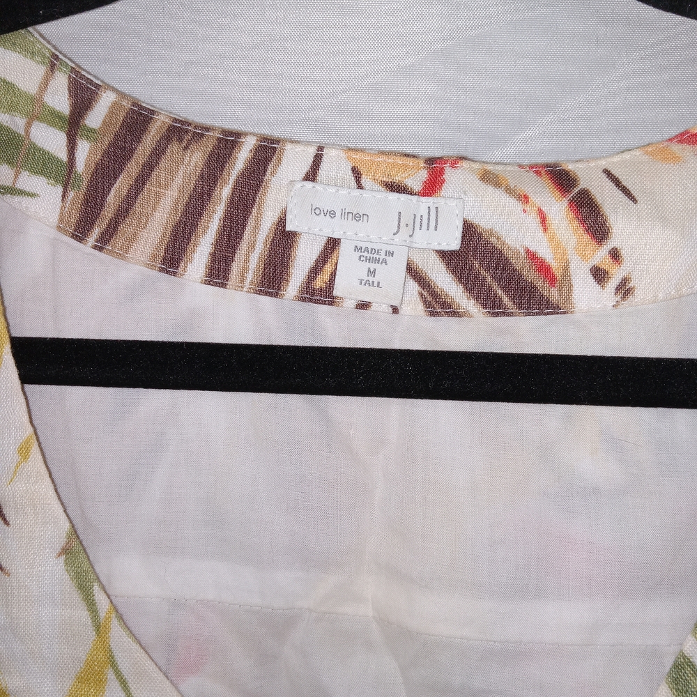 J. Jill Love Linen Tropical Print Shift Dress Womens M Tall Sleeveless Resort - Picture 3 of 10